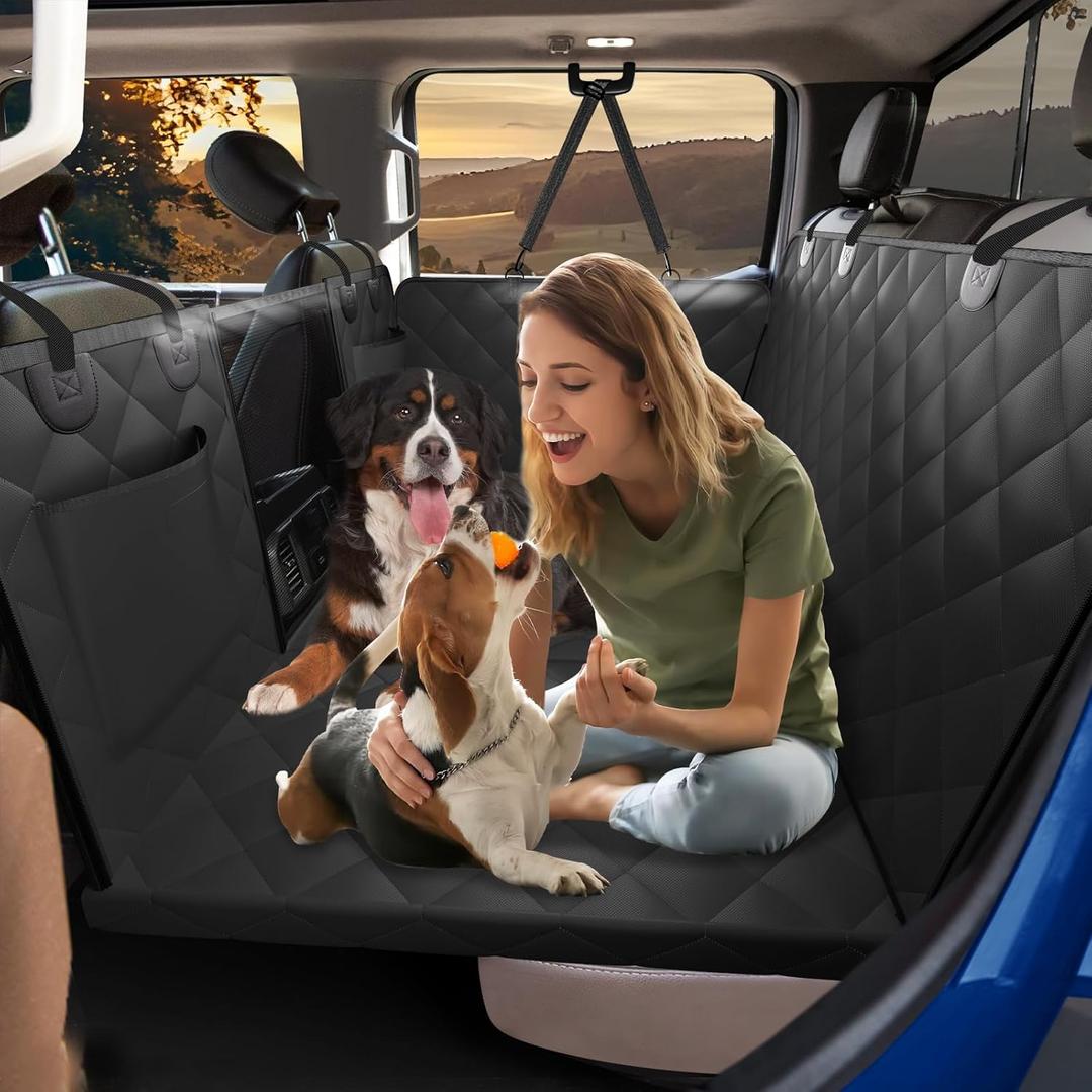 XL Truck Back Seat Extender for Dogs, Dog Seat Cover Back Seat Holds 420lbs, Hard Bottom Pet Seat Covers for Crew Cab Trucks, Dog Hammock for F150, RAM1500, Sierra, Tundra, Silverado, Titan Black