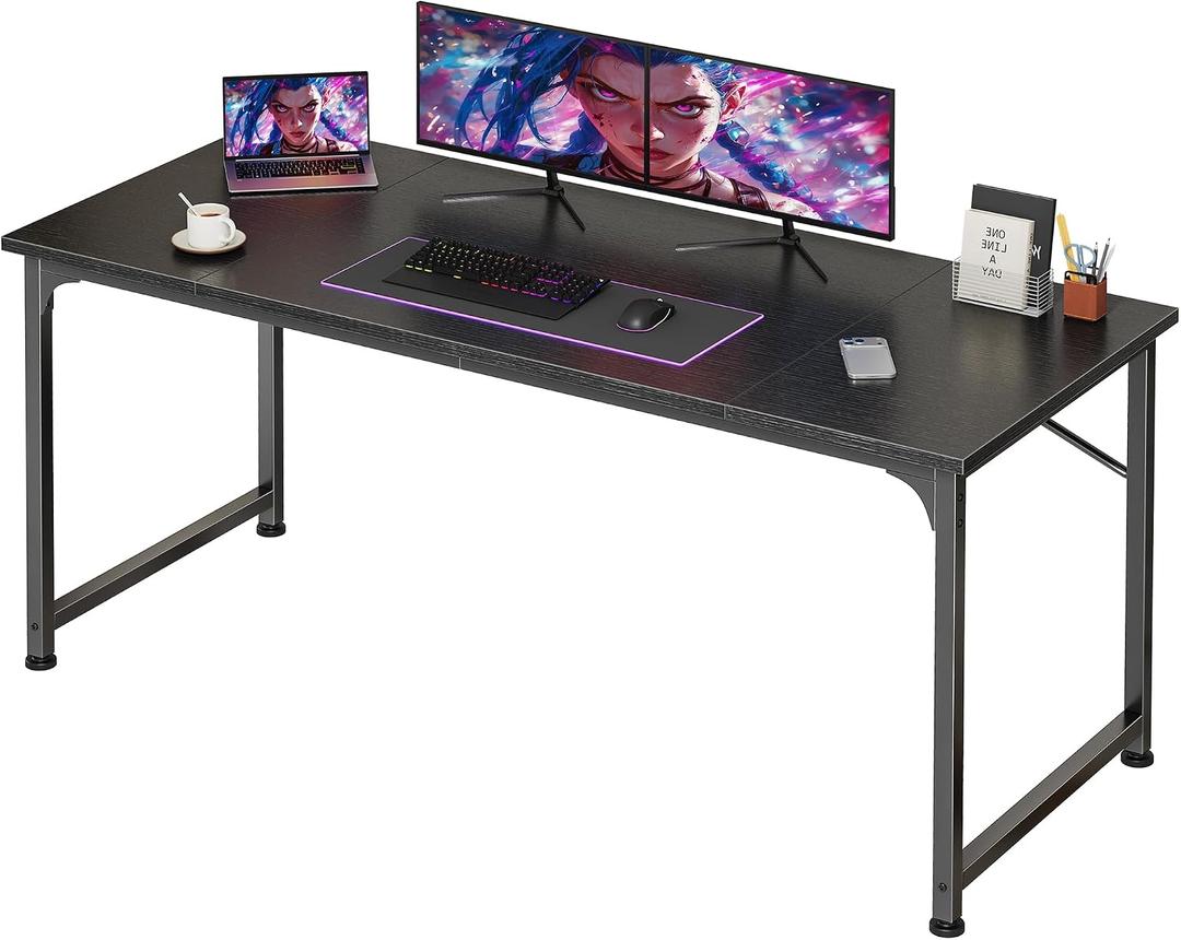 55 Inch Computer Desk, Office Desk, Spacious Desktop, Black | Modern Gaming Desk for Bedroom, Study, Work, Gaming & Writing, Large Legroom, Sturdy Metal Frame, Small Spaces