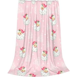 Christmas Santa Claus Throw Blankets, Xmas Tree Soft Anti Pilling Flannel Blanket, Winter Snowflake Decorative Lightweight Pink Blanket, 30x40 Inches Sofa Fleece Blanket