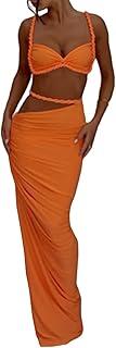 Wuitrie Sexy Two Piece Skirt Set for Women Summer Sexy Camisole and Slim Hip Long Skirt Solid Colour Maxi Skirts Sets, Size Small