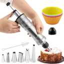 Dessert Decorating Syringes Set, Frosting Piping Kit Stainless Steels Cake Decorating Set with 6 Piping Tips, 7 Silicone Cupcakes and 1 Brush(COLOR:Black)