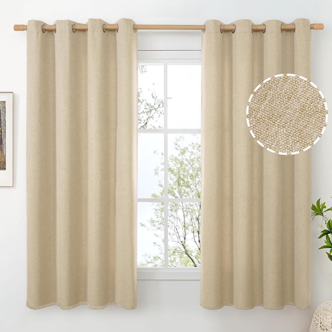 BGment Beige Linen Curtains 63 Inch Length for Bedroom, Boho Burlap Light Filtering Window Drapes with Grommet Thick Non See Through for Living Room Farmhouse, 2 Panels Set, Each 52 Inch Wide