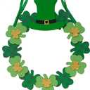 5 x 12 Inch St Patricks Day Shamrock Wood Hanging Welcome Sign Wreath for Front Door, Saint Patricks Lucky Shamrock Wood Sign with Gold Glitter and Plaid for Indoor Outdoor