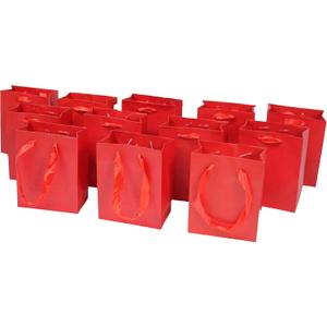 100pk Extra Small Gift Wrap Paper bags with Ribbon Handles(4.5x5.5x2.5in), for Party Favors, Baby Shower, Weddings,Holidays,Graduation,Birthdays,Celebrations,Bridesmaids Gifts,Bulk Solid Color (red)