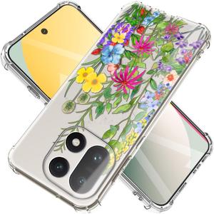 for oneplus 15 Case 5G [Buffertech Military-Grade Drop Protection] [Anti Peel Off Tech] Clear TPU Marble and Flowers Bumper Phone Case Cover Design (Blooming Flowers)