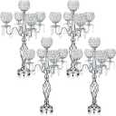 Nitial 4 Pcs 5 Arm Crystal Candelabras Centerpieces 27 Inch,Silver
