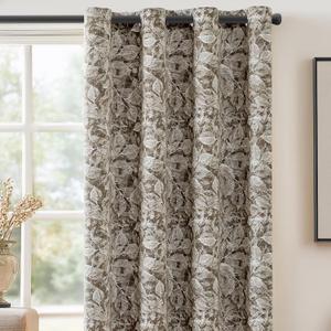 ChrisDowa Brown Blackout Curtains 84 Inches Long 2 Panels for Bedroom Living Room,Flower Patterned Room Darkening Thermal Insulated Soundproof Grommet Window Treatments Drapes,52X84