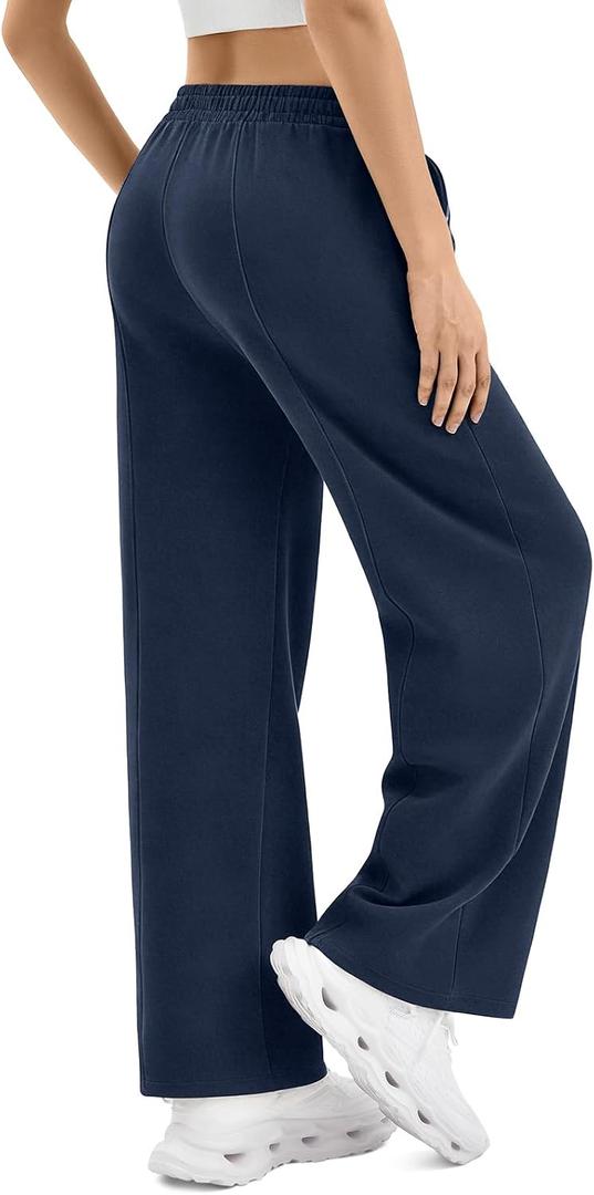 SINOPHANT Womens Wide Leg Sweatpants High Waist Lightweight Lounge Pants with Pockets Drawstring Joggers (Blue, L)