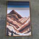 BICERE Large Abstract Mountain Woodcut Framed Canvas Wall Art, Modern Tree Ring Wall Decor, Sunrise Ridge Scenery Painting, Retro Desert Artwork for Living Room, Bedroom, Dining Room, Office -24"x36"x3