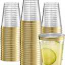 PLASTICPRO Disposable 8 oz Crystal Clear Plastic Tumblers With Gold Rim for Party's & Weddings, Pack of 30
