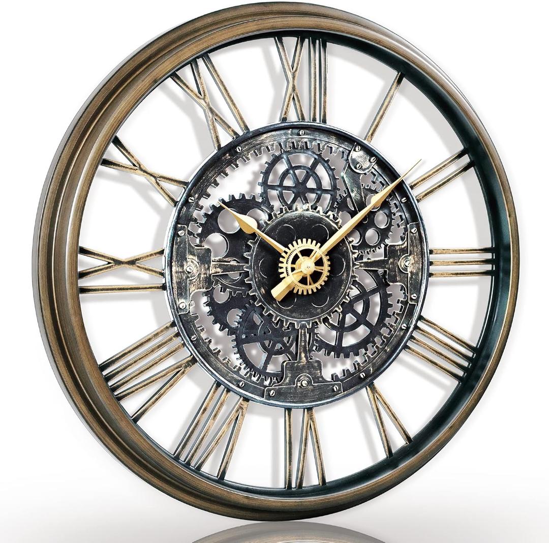 AYRELY 24IN Large Decorative Wall Clock - Oversized 3D Steampunk Roman Numeral Big Wall Clock, Vintage Industrial Steampunk Large Wall Clock for Living Room Decor