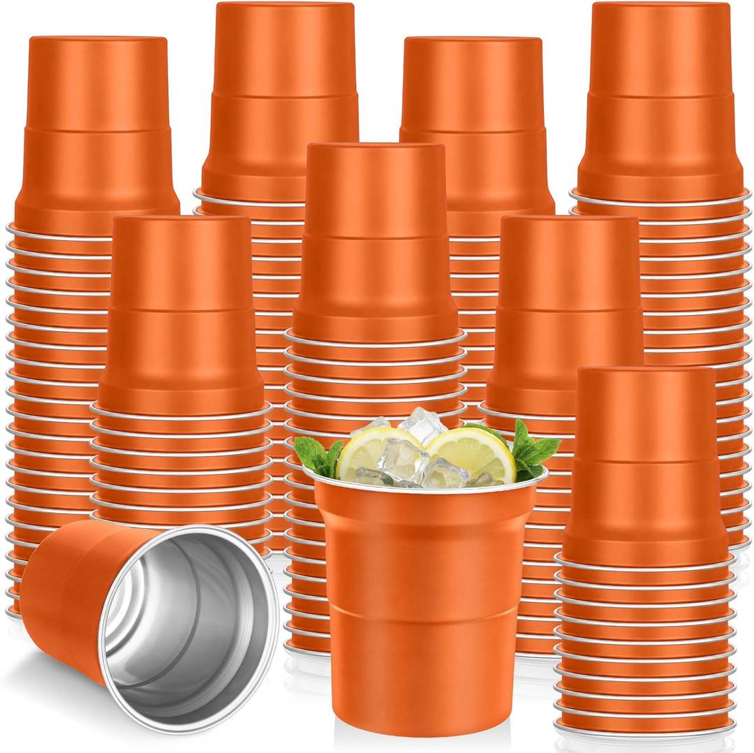 100 Pcs Aluminum Cups Bulk Orange 16 oz Metal Recyclable Aluminum Drinking Cups Disposable and Reusable Cold Drinks Coffee Beers Cup for Outdoor Events Family Festival Party
