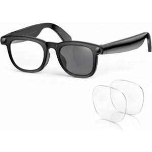 EarlySincere Photochromic Smart Glasses with 8MP 4K Camera & Bluetooth, HD Video, AI Vision Assistant, Translation & Voice Transcriber, Open-Ear Audio, Extra Blue Light Lenses for Work & Travel