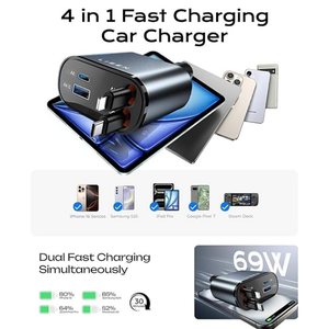 LISEN Retractable Car Charger, 69W USB C Car Accessories Adapter for iPhone 16 USB C Charger Fast Charging, Toyota Camry rav4 Accessories, Labor Day, for Airpods iPhone 16 Pro Max Galaxy Z Fold 7 DJI (Grey)