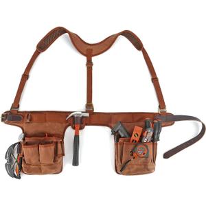 TOURBON Adjustable Tool Belt with Suspenders for Carpenter Framers Construction, Khaki