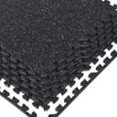 1/2" Thick 48 Sq Ft Rubber Top Gym Flooring, 12 Pcs High Density EVA Foam Exercise Equipment Mats - Interlocking Floor Tiles for Home Gym - 24 x 24in Tile, Black