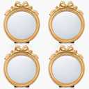 Threehoney 4 Pack Small Vintage Gold Mirror 4.1" Round Portable Bow Mirror for Women Make up Dressing Bedroom Table Decoration
