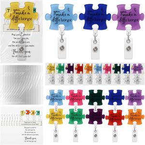 ReliThick 30 Set Employee Appreciation Gifts Bulk, Puzzle Badge Reel with Thank You Cards, Retractable ID Badge Holder for Nurse Teacher Staff Team Coworker Office Hospital School (Make A Difference)