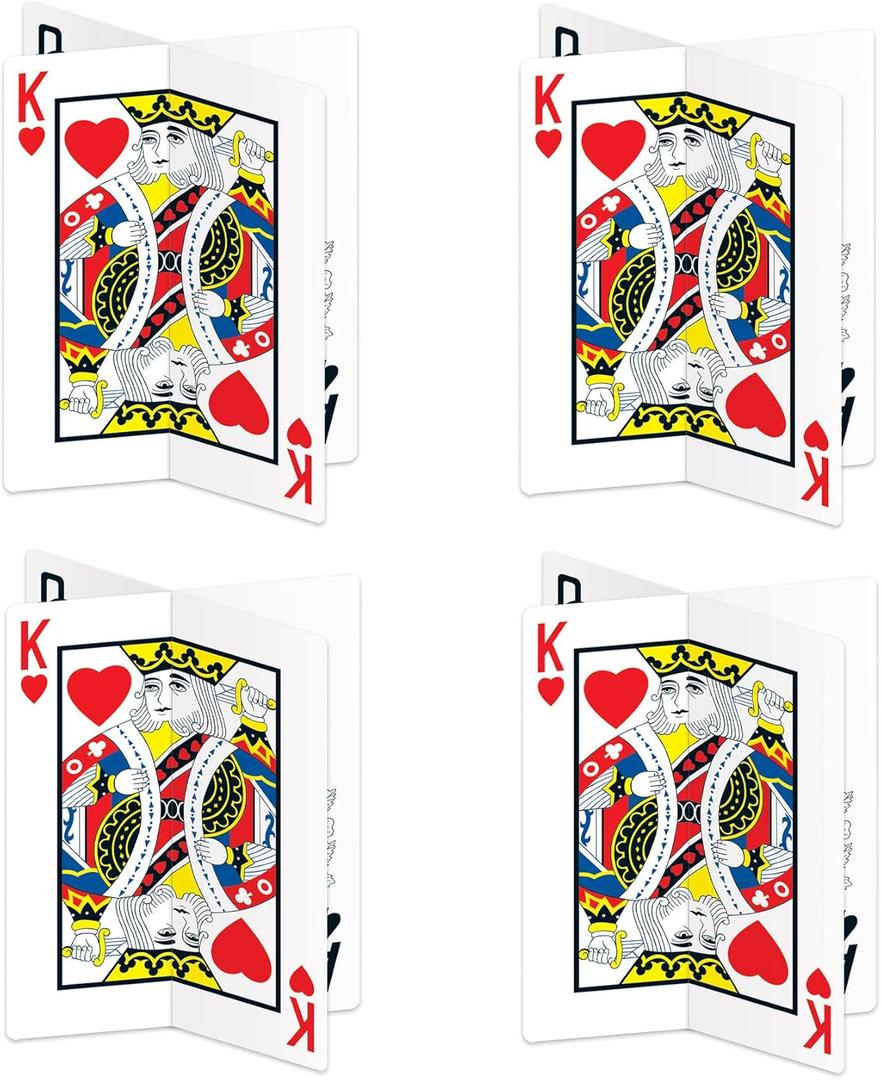 Beistle 4-Pack 3-D Playing Card Centerpieces, Table Decorations for Casino Themed Parties & Gatherings, Game Night Decorations with Poker Cards, 12