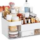 White Makeup Organizer With Drawers,Large Skincare Organizers for Countertop,Desk,Dresser,Plastic Bathroom Counter Organizer for Brush,Palettes,Perfume,Beauty Products Organization,Skin Care Storage