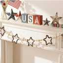 4th of July Garland Decorations, Farmhouse Patriotic Banner with Rattan Stars and Wooden Beads, Rustic Fourth of July Decorations Indoor for Mantel Fireplace, 250th Anniversary Independence Day Decor