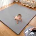 Mallify Foldable Baby Play Mat, 50''x50'' Waterproof Thicken Foam Vegan Leather Playpen Mat for Infants and Toddlers, Portable Baby Mat for Floor, Grey