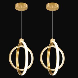 Modern LED Chandelier Gold Ring Pendant Light Fixtures 4000K Dimmable Height Adjustable Pendant Lighting for Dining Room Kitchen Island Bedroom Living Room Foyer2-Pack