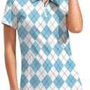 Viodia Women's Golf Shirt Short Sleeve with Zip Up Quick Dry Stretch Tennis Collared Polo Shirts for Women Golf Clothes (Medium, Blue Plaid)