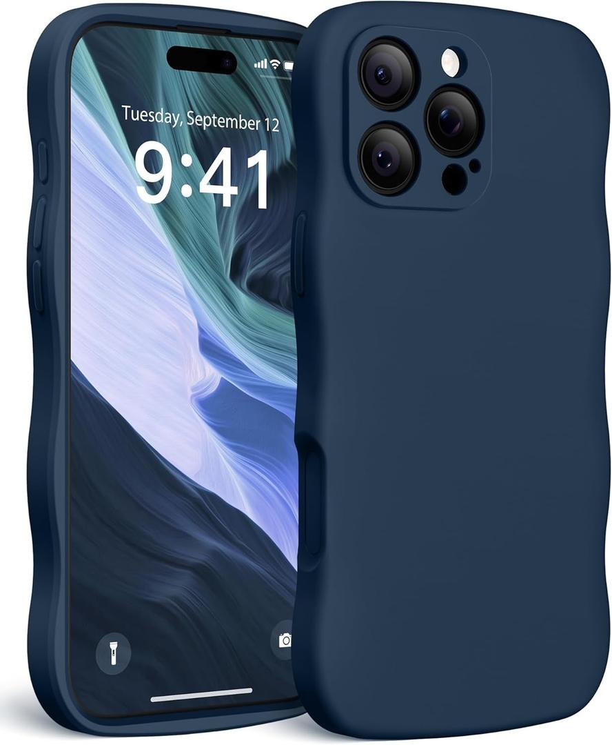 Magnetic for iPhone 16 Pro Max Case, [Full Camera Protection][Compatible with MagSafe] Cute Wave Frame Silicone Shockproof Protective Phone Case for iPhone 16 Pro Max 6.9", Cobalt Blue