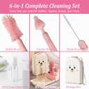 Pink Travel Baby Bottle Cleaner Kit – 6-in-1 Portable Brush Set with Drying Rack & Storage Case | Baby Travel Essentials for Flying, Newborn Bottle Cleaning & Breast Pump Parts On-The-Go