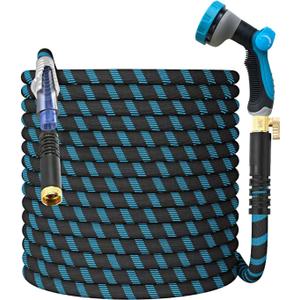 150Ft Non-Expandable Garden Hose, Flexible Water Hose with 10-Pattern Spray Nozzle, Lightweight Hose Pipe, Kink-Free, Leak-Proof, 3/4" Solid Metal Fittings (Blue) 150Ft Non-Expandable Garden Hose, Flexible Water Hose with 10-Pattern Spray Nozzle, Lightweight Hose Pipe, Kink-Free, Leak-Proof, 3/4" Solid Metal Fittings (Blue)
