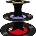 1950's Rock and Roll MusicTheme, 3-Tier Paper Record Cake Stand Cupcake Tower for 8-12 Cupcakes Perfect for 50's Theme Party Music Party Birthday Party Supplies, Gift for Music Lover