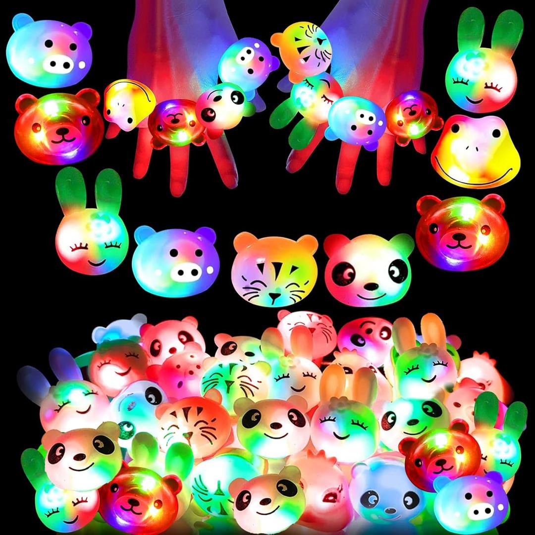 24Pack Light Up Rings Glow in The Dark Party Supplies,Light up Party Favors,Easter Basket Stuffers Goodie Bag Stuffers,Birthday Easter Party Favors Classroom Prizes Cute Animal Box for Kids Boys Girls