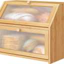 Bread Box for Kitchen Counter, Large Bamboo Wood Double Layer Bread Box, Wooden Bread Storage Capacity (Natural)