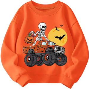 Kids Halloween Sweatshirt Boys Girls Skeleton Pumpkin Ghost Toddler Shirt Crewneck Long Sleeve Graphic Tops for 2-7T