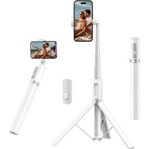ATUMTEK 55" Selfie Stick Tripod, All-in-one Extendable Aluminum Phone Tripod with Rechargeable Bluetooth Remote, 360 Rotatable for iPhone 15 Pro Max/15/14/13 Samsung Smartphones, White