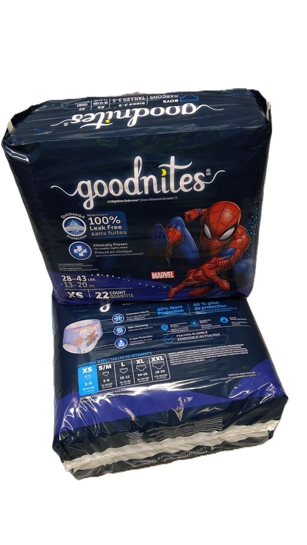 Goodnites Boys' Nighttime Bedwetting Underwear, Size Extra Small (28-43 lbs), 44 Ct (2 Packs of 22), Packaging May Vary Goodnites Boys' Nighttime Bedwetting Underwear, Size Extra Small (28-43 lbs), 44 Ct (2 Packs of 22), Packaging May Vary