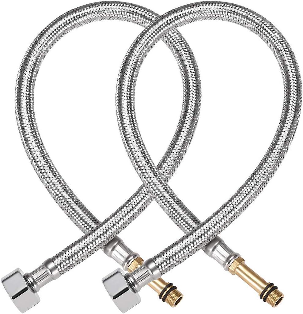 uxcell Faucet Supply Line Connector G1/2 Female x M10 Male 16 Inch Length 304 Stainless Steel Hose 2Pcs