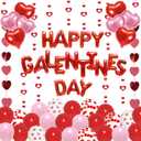 Amandir 105pcs Galentines Day Decorations, 16'' Happy Galentines Balloons Banner Red Pink Foil Heart Balloons Hanging Heart Garlands for Ladies Bachelorette Galentine's Valentines Day Party Decor