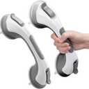 LEVERLOC Grab Bars for Bathtubs and Showers 2 Pack Suction Grab Bar, Heavy Duty 12 Inch Shower Handle Removable Bath Handrails for Seniors and Elderly, Bathroom Safety Grip No Drilling Waterproof Grey (Gray)