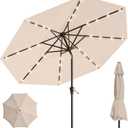 9' Solar LED Patio Umbrella with Tilt & Crank|8 Sturdy Ribs,UV Protection,Outdoor Market Table Umbrella for Deck,Lawn,Pool,Backyard(Beige)