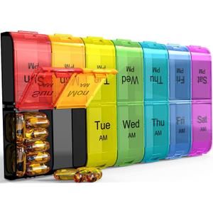 Extra Large Pill Organizer 2 Times a Day, Weekly XL AM PM Pill Case, 7 Day Pill Box Twice a Day, Oversized Daily Medicine Organizer for Vitamins, Big Pill Container, Medication Dispenser (Rainbow)