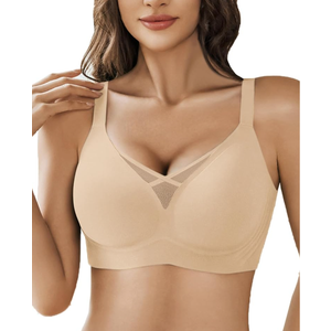 Avidlove Wireless Bras for Women No Underwire V Mesh Bralette Seamless Comfortable Bra Push Up Full Coverage Everyday Bras L
