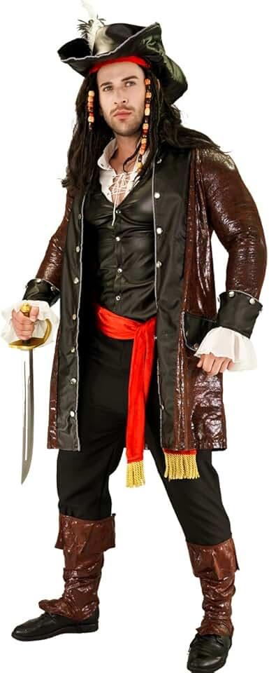 KalcyKizz Men's Deluxe Pirate Costume, Black/Orange, Large 