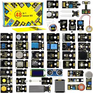 KEYESTUDIO 48 Sensors Modules Starter Kit for Arduino with LCD, 5v Relay, Sound, LED Modules, Servo Motor, Motion, Pressure Sensor, Gas Sensor, etc.Programming for Beginners Adults Learning