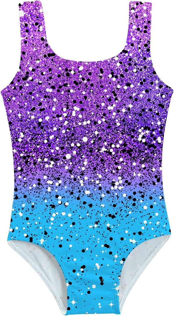 Funnycokid Gymnastics Leotards for Girls Sparkly Colorful Kids Tumbling Outfit 4-10 Years (6-7 Years, Diamond Purple Blue)