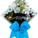 GraduatePro 41 Peices Graduation Cap Decoration Kit DIY Craft, Assorted Flowers Adhesive Glitter Alphabet Letter Numbers Stickers, Gold and Silver Butterfly, Shiny Rhinestones Grad Hat Topper Blue