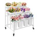 PROLEE Flower Stand with 12 Buckets, Flower Display Stand with Wheels, Flower Cart, Moving Florist Bouquet Shelf, Rectangular, White