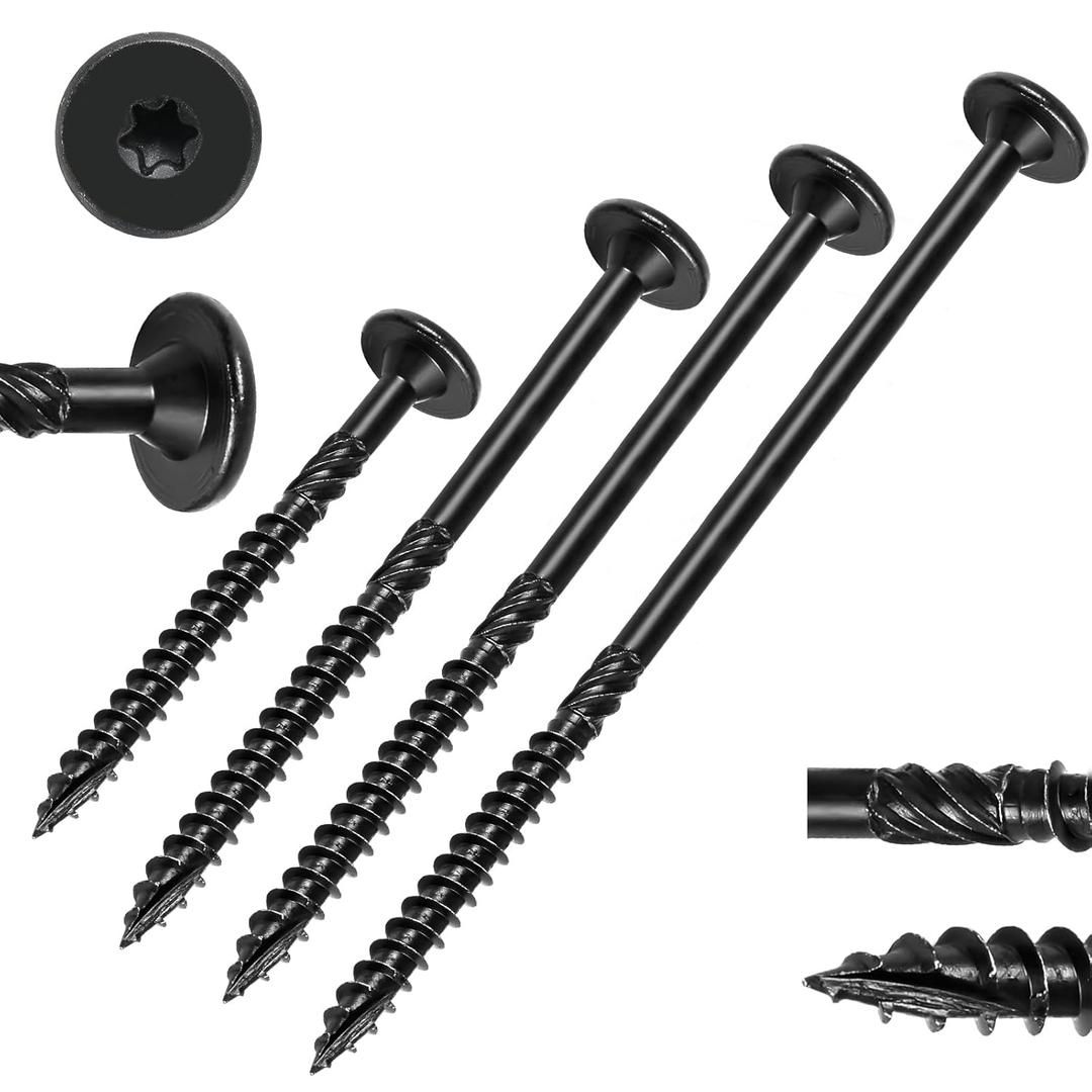 Heavy-Duty Outdoor Wood Screws Assortment Fastener Kit, 150Pcs Star Drive Deck Screws, Rust Resistant Timber Screws for Timber/Log/Landscaping Wood (#14 x 2-7/8",4-1/2",6",8" (Black)