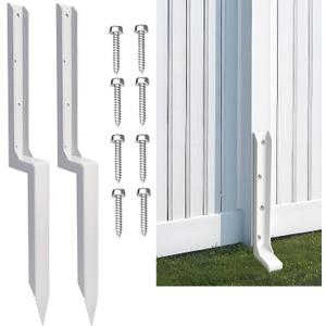Fence Post Repair Stakes Kit, White, 2-Pack | 1/8" Thickened Carbon Steel, One-Piece Structure, Heavy Duty Ground Anchor, For Broken/Leaning Privacy Fence & Mailbox Post